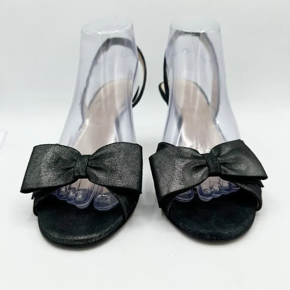 Kate Spade Metallic Black Leather‎ Slingback Stiletto Heels w/Bow Sz 9.5 B